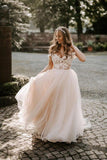 A-line Boho Champagne Wedding Dress Off The Shoulder Bridal Gown,DW033-Daisybridals
