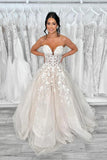 Champagne Tulle Elegant Wedding Dresses Strapless Bridal Gowns,DW003-Daisybridals