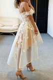 Champagne Tulle Off The Shoulder High Low Homecoming Dresses PD458 - Daisybridals