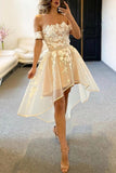 Champagne Tulle Off The Shoulder High Low Homecoming Dresses PD458 - Daisybridals