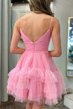 Cute A-Line Spaghetti Straps  Pink Tulle Homecoming Party Dress PD481-Daisybridals