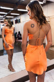 Bodycon Cowl Neck Orange Silk Satin Cute Homecoming Dresses,DH168-Daisybridals