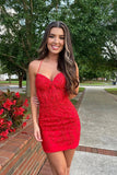 Cute Red Sweetheart Lace Backless Tight Homecoming Dresses PD501-Daisybridals