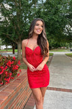 Cute Red Sweetheart Lace Backless Tight Homecoming Dresses PD501-Daisybridals