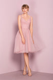 Cute V Neck Pink Homecoming Dress Short Prom Dresses,DH167-Daisybridals