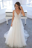 Elegant Ivory A Line Beach Wedding Dress Church Bridal Gown,DW010-Daisybridals