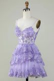 Glitter Lace Corset Ruffle Tiered Lavender Homecoming Dress,DH174-Daisybridals
