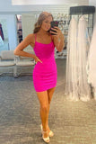 Lace Up Spaghetti Straps Hot Pink Homecoming Dress Party Dress,DH180