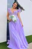 A-line Plunging Off-the-Shoulder Feathers  Lavender Prom Dress,DS141