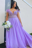 A-line Plunging Off-the-Shoulder Feathers  Lavender Prom Dress,DS141