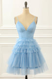 Light Blue A-Line Cute Short Homecoming Dress With Ruffles PD480-Daisybridals
