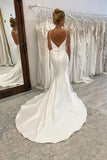 Mermaid Ivory Satin Simple Wedding Dresses Modest Wedding Dresses,DW006-Daisybridals
