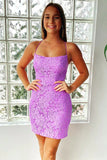 Mermaid Purple Bodycon Lace Up Short Lace Homecoming Dress  PD473-Daisybridals