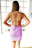 Mermaid Bodycon Lace Up Short Purple Homecoming Dress,DH176-Daisybridals