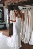 Mermaid Spaghetti Straps Lace Bohemian Wedding Dress,DW009-Daisybridals