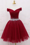 Off The Shoulder Beading Homecoming Dress Tulle Short Prom Dress ,DH124