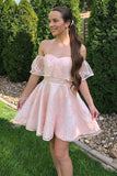 Off the Shoulder Short Prom Dress Pink Homecoming Dress,DH182