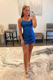 Royal Blue Sequin Bodycon Mini Homecoming Dress Short Prom Dress PD459 - Daisybridals