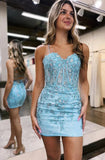 Sheath Spaghetti Straps Lace Appliques Tight Homecoming Dresses PD500-Daisybridals