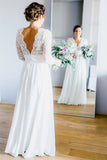 3/4 Sleeve See Through Backless Lace  Rustic Wedding Dresses,DW016-Daisybridals