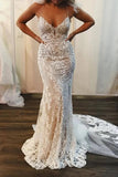 Spaghetti Straps Lace Mermaid Wedding Dresses Boho Wedding Dresses,DW011
