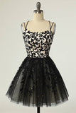 Straps Short Prom Dress Black Homecoming Dress with Sequins,DH130