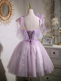 Sweet Purple A-line Short Prom Dress Homecoming Dress with Ribbon PD463 - Daisybridals