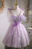 Sweet A-line Short Prom Dress Purple Homecoming Dress with Ribbon,DH133