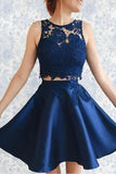 Two Piece Short Homecoming Dress,Lace Prom Dress,DH100
