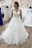 A-line Appliques Ruffles Tulle Floor Length Wedding Dress,DW030-Daisybridals