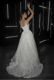 A Line Beach Wedding Dress V Neck Sequins Ivory Wedding Gowns,DW017-Daisybridals