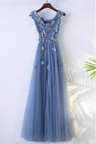 A-line Blue Long Prom Dress Party Dress With Flower Petals,DS216-Daisybridals