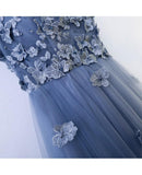 A-line Blue Long Prom Dress Party Dress With Flower Petals,DS216-Daisybridals