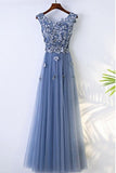 A-line Blue Long Prom Dress Party Dress With Flower Petals,DS216-Daisybridals