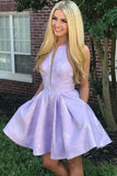 A-Line Crew Above-Knee Lilac Homecoming Dress with Pockets,DH141