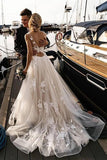 A-line Floral Applique Beach Wedding Dresses Backless Wedding Gown,DW035-Daisybridals