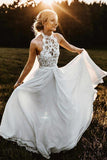 A-Line Halter Sleeveless Appliques Long Beach Wedding Dress,DW036-Daisybridals