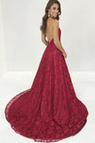 A-Line Halter Sweep Train Burgundy Prom Dress with Split,DS156-Daisybridals