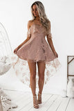 A-Line High Low Sleeveless Lace Blush Homecoming Dress,DH142-Daisybridals