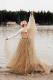 A-Line Long Sleeve Wedding Dress Backless Princess Wedding Dress,DW040-Daisybridals