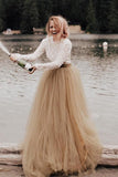 A-Line Long Sleeve Wedding Dress Backless Princess Wedding Dress,DW040-Daisybridals