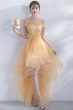 A-line Off The Shoulder High Low Champagne Homecoming Dress,DH165