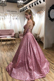 A-line Spaghetti Straps Sparkly Pink Prom Dress with Pockets,DS169-Daisybridals