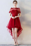 A-Line Short Sleeves Appliques Sweetheart Red Homecoming Dress,DH166