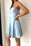 A-Line Spaghetti Straps Light Blue Satin Homecoming Dress,DH171-Daisybridals