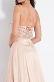 A-Line Spaghetti Straps Satin Pink Prom Dress with Beading,DS210-Daisybridals