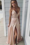 A-Line Spaghetti Straps Satin Pink Prom Dress with Beading,DS210-Daisybridals