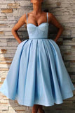 A-Line Straps Sky Blue Homecoming Dress with Pockets,DH165
