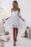 A-Line Straps Off-the-shoulder High Low White Homecoming Dress,DH144