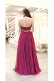 A-line Two Piece Fuchsia Prom Dress Split Tulle Evening Dress,DS221-Daisybridals